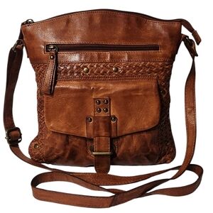 Woven Leather Distressed Crossbody Bag